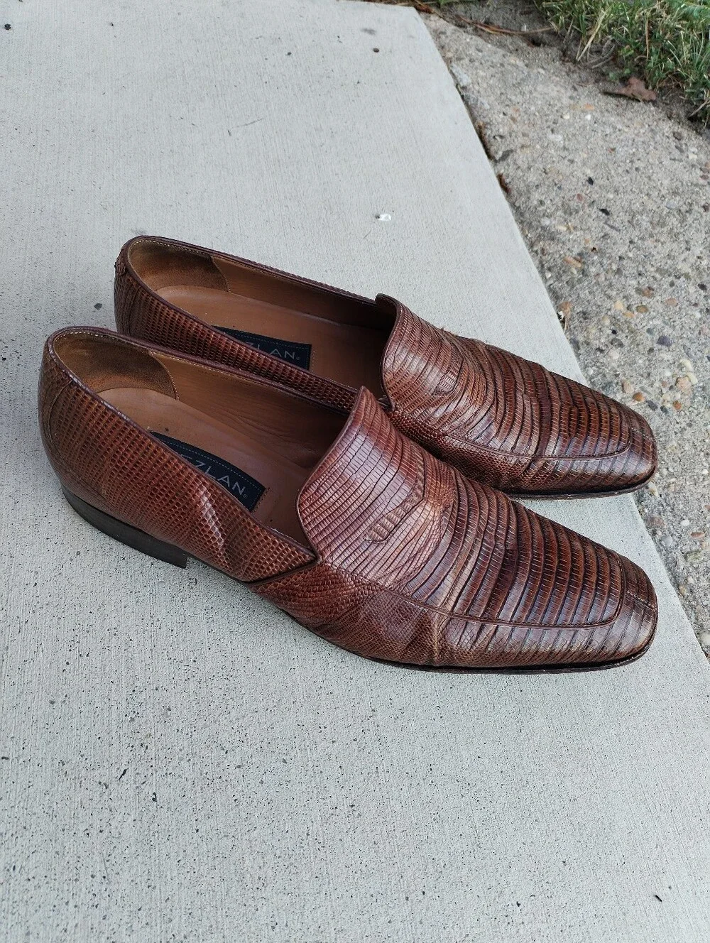 Mezlan Brown Lizard-Texture Leather Slip-On Loafers
